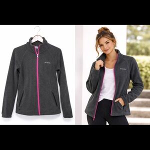 Columbia Gray Fleece Jacket Pink Zip Women’s Medium